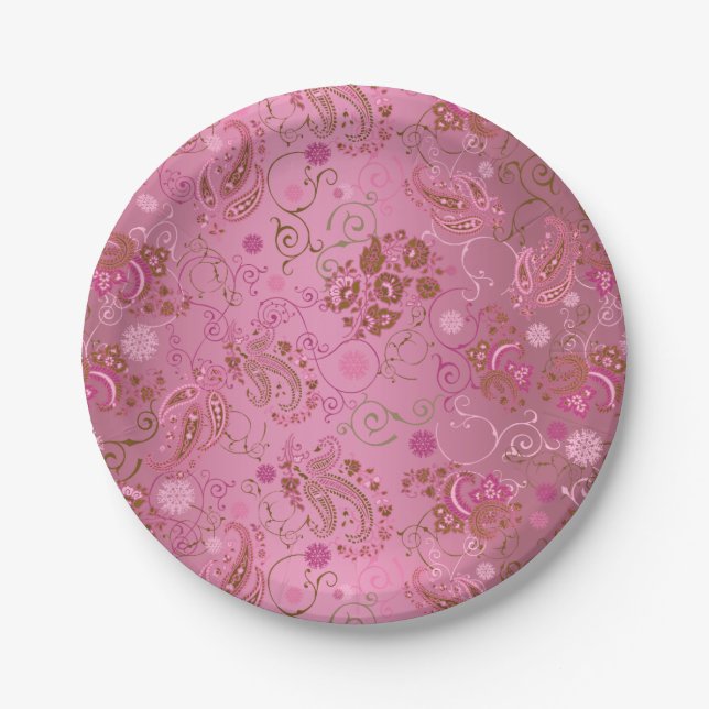 Pink Paisley Party Paper Plate (Front)
