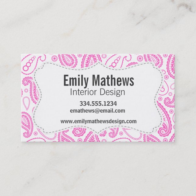 Pink Paisley Pattern Business Card (Front)