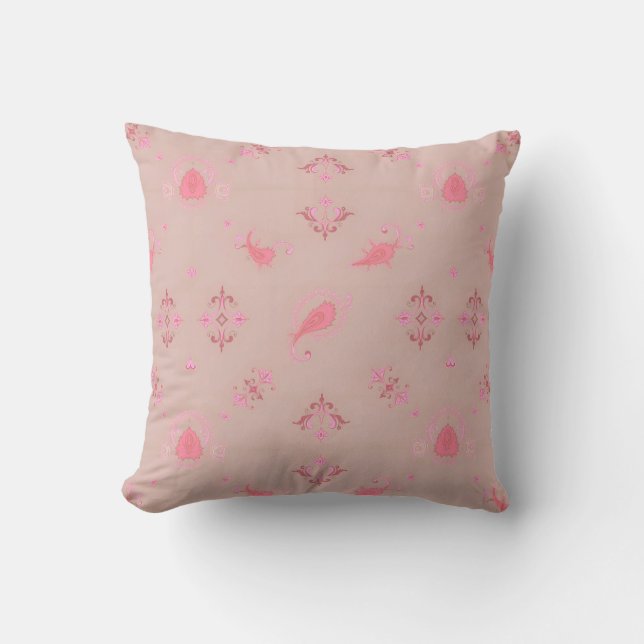 Pink Paisley Pattern Throw Pillow (Front)