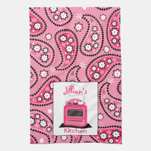 Pink Paisley & Stove Personalized Kitchen Towel