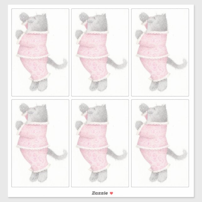 PINK PAJAMAS CAT 14"X14" Vinyl Sticker  (Sheet)