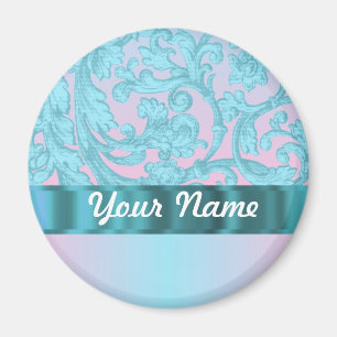 Pink & pale blue damask lace magnet