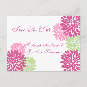 Pink Pale Green Flower Petals Save The Date Announcement Postcard