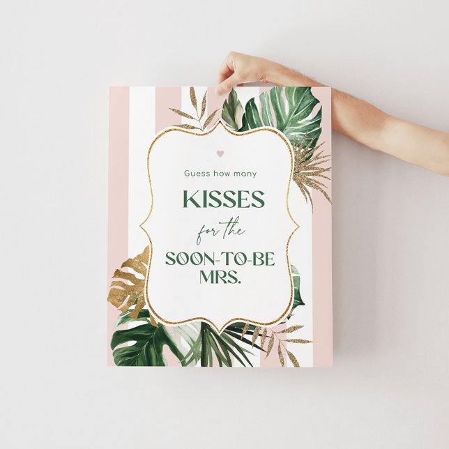 Pink palm beach how many kisses bridal shower game poster (Creator Uploaded)
