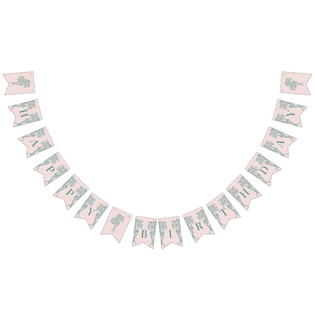 Pink Palm Beach Summer Happy Birthday Banner (All)