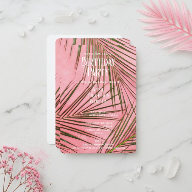 Pink Palm Birthday Invitation (Pink Palm Birthday Invitation)