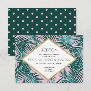 Pink Palm Deco Wedding Reception Card