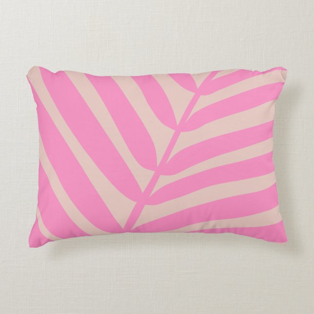 Pink Palm Leaf Accent Pillow (Front)