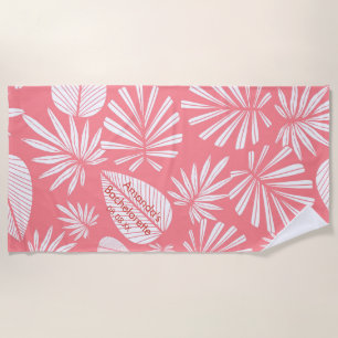 Pink Palm Leaf Bachelorette Party Personalized  Beach Towel