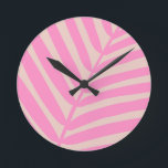 Pink Palm Leaf Round Clock<br><div class="desc">Palm Leaf - Tropical Pattern – pink and beige.</div>