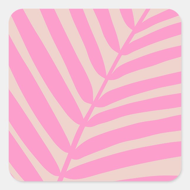 Pink Palm Leaf Square Sticker (Front)