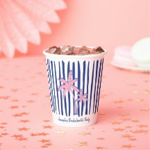 Pink Palm Pair on Blue Stripes Bachelorette Party