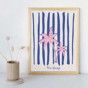Pink Palm Pair on Blue Stripes Poster