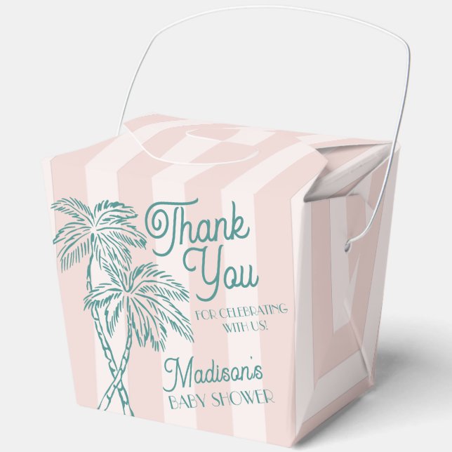 Pink Palm Spring Pastel Beach Baby Shower Favor Box (Front)
