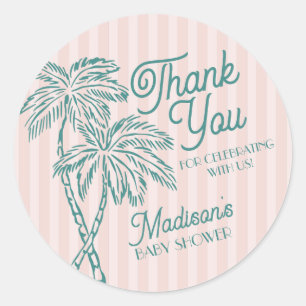 Pink Palm Spring Pastel Beach Baby Shower Favour Classic Round Sticker