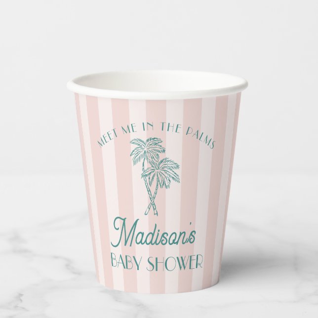 Pink Palm Spring Pastel Beach Baby Shower Paper Cups (Front)
