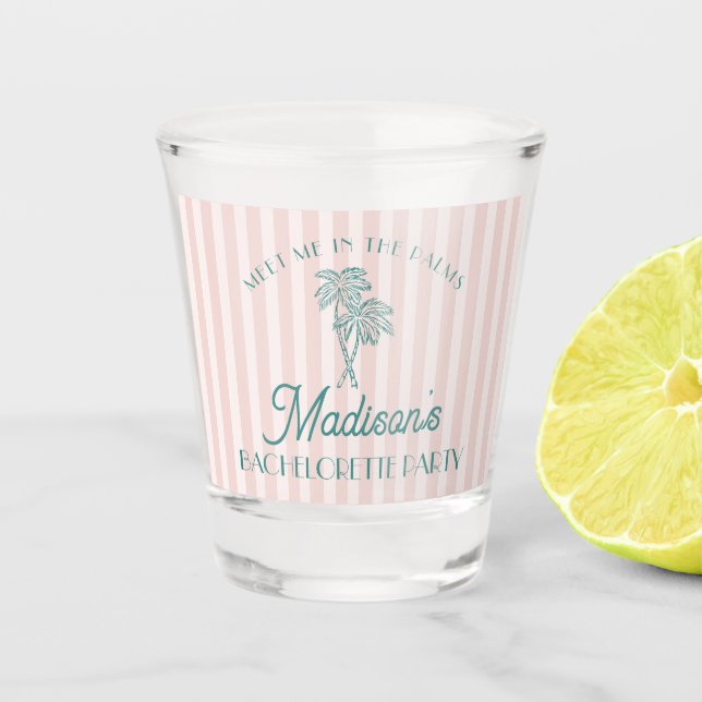 Pink Palm Spring Pastel Beach Bachelorette Favor Shot Glass (Front)