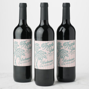 Pink Palm Spring Pastel Beach Bachelorette Favours Wine Label