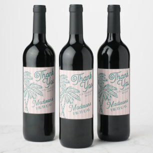 Pink Palm Spring Pastel Beach Birthday Part Favour Wine Label