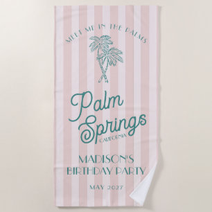Pink Palm Spring Pastel Beach Birthday Party Beach Towel