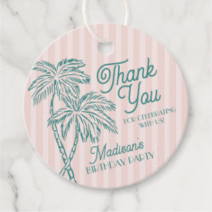 Pink Palm Spring Pastel Beach Birthday Party Favour Tags