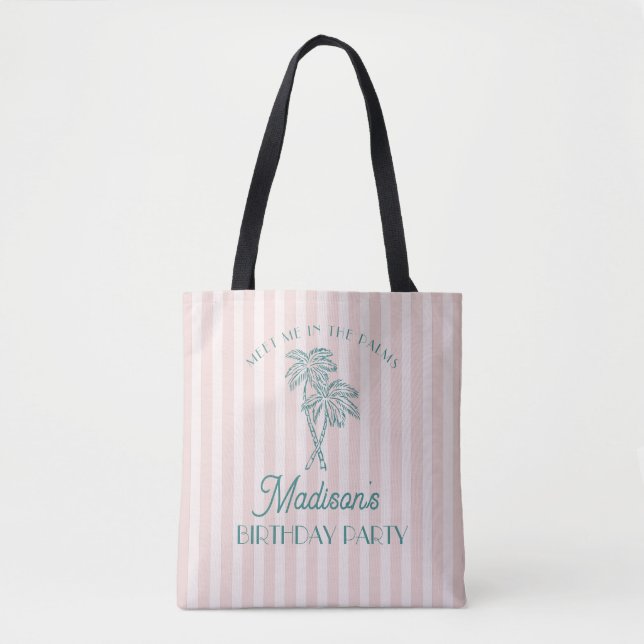 Pink Palm Spring Pastel Beach Birthday Party Tote Bag (Front)