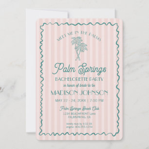 Pink Palm Springs Pastel Beach Bachelorette Party Invitation