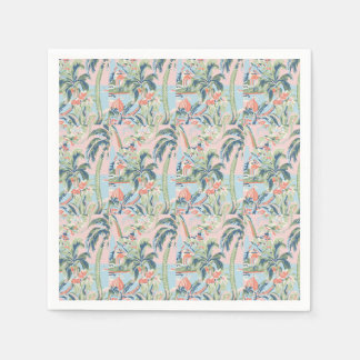 Pink Palm Toile Cocktail Napkins, Tropical Scenic Napkin