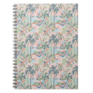 Pink Palm Toile Notebook, Tropical Scenic Print Notebook