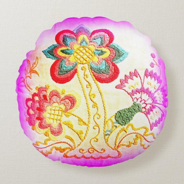 pink palm tree round throw pillow (Front)