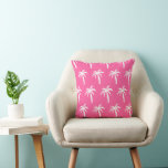 Pink Palm Tree Throw Pillow | Preppy Tropical<br><div class="desc">Pink Palm Tree Throw Pillow | Preppy Tropical Coastal Decor | Palm Beach Style Accent Pillow Bring a fresh, preppy touch to your space with this pink palm tree throw pillow. Featuring a soft blush pink background with a playful white palm tree pattern, this design captures a relaxed coastal vibe...</div>