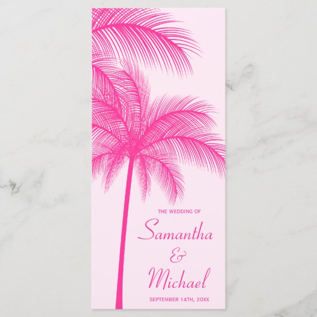 Pink Palm Tree Tropical Wedding Program (Front)