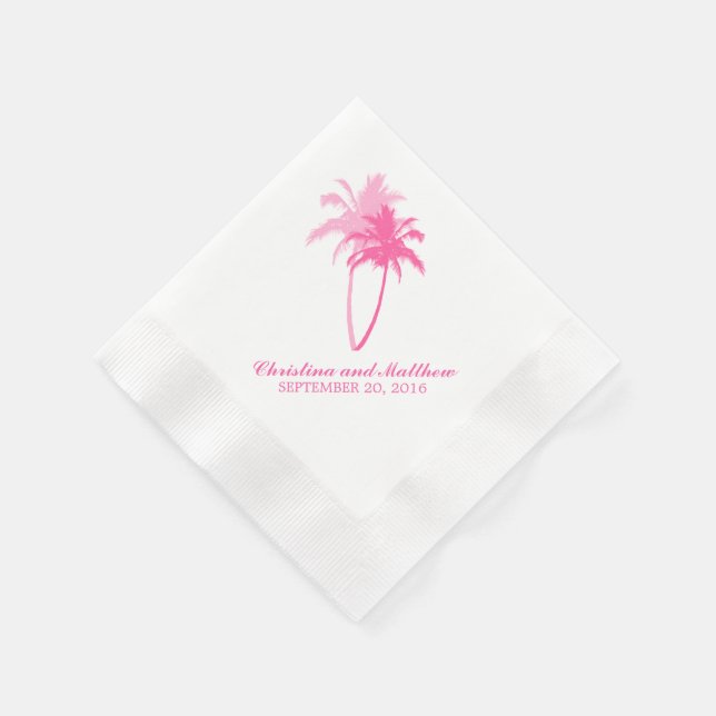 Pink Palm Trees Beach Wedding Napkin (Corner)