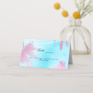 Pink Palm Trees Blue Sky & Lights Table Seat Place Place Card