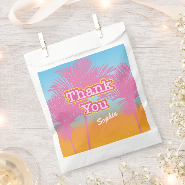 Pink Palm Trees Thank You Favour Bag (Clipped)