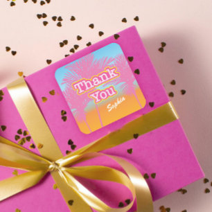 Pink Palm Trees Thank You Square Sticker