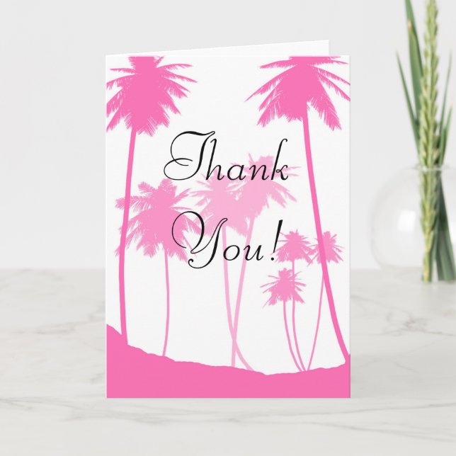Pink Palm Trees Tropical Wedding Thank You Card (Front)