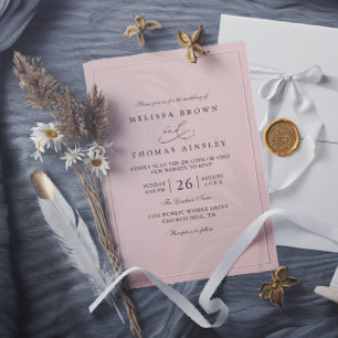 Pink Palm Tropical Elegant Modern QR Code Wedding Invitation