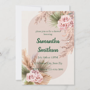 Pink Pampas and Floral Invitation