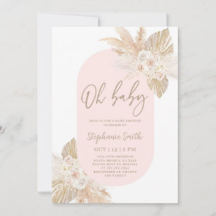 Pink Pampas Baby Shower Girl Invitation