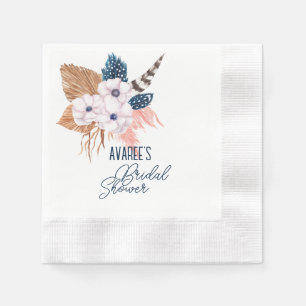 Pink Pampas Grass and Feather Bridal Shower Napkin