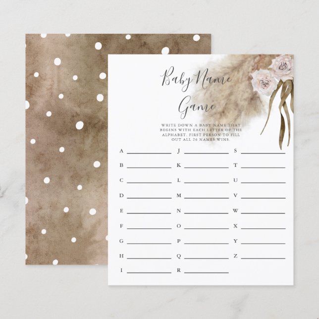 Pink Pampas Grass Baby Name Shower Game  (Front/Back)
