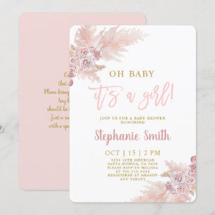 Pink Pampas Grass Baby Shower Girl Invitation