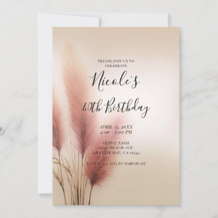 Pink Pampas Grass Bohemian Boho Birthday Party Invitation