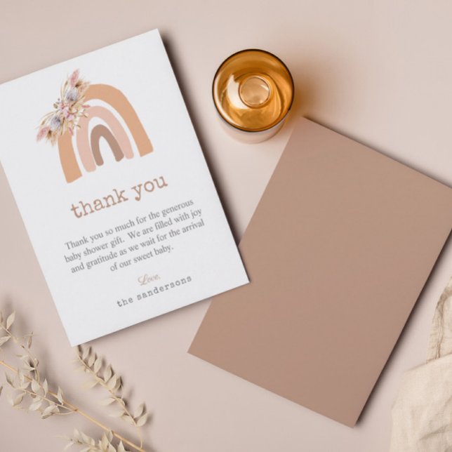 Pink Pampas Grass Boho Rainbow Baby Shower Thank You Card (Creator Uploaded)