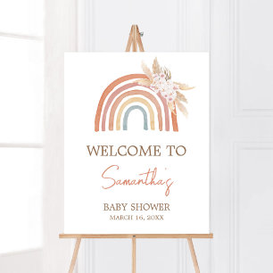 Pink Pampas Grass Boho Rainbow Welcome Poster