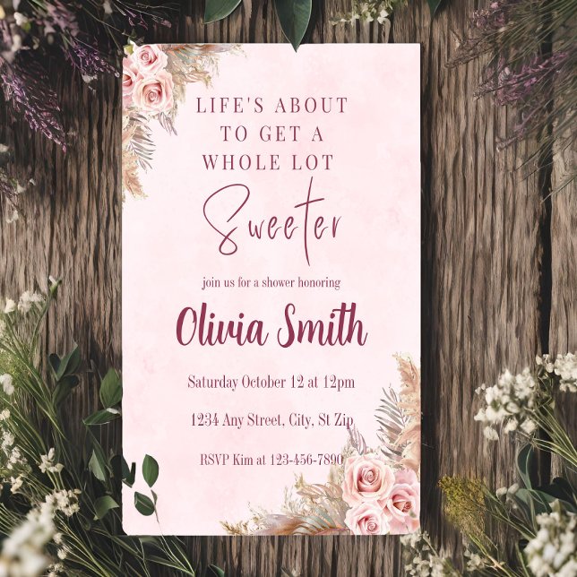 Pink Pampas Grass Boho Shower Invitation (Creator Uploaded)