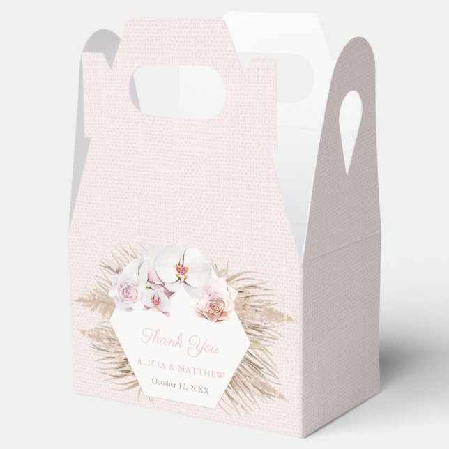 Pink Pampas Grass Dried Palm Leaves Wedding Shower Favor Box (Opened)