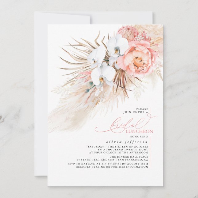 Pink Pampas Grass Luncheon Bridal Shower Invitation (Front)
