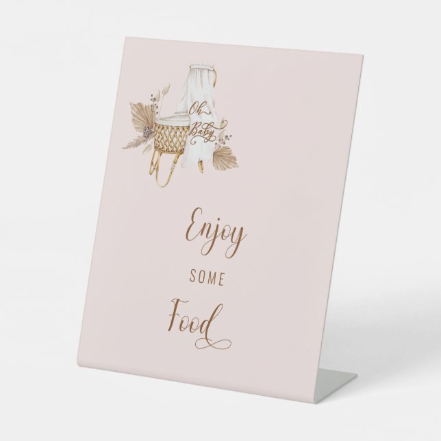Pink Pampas Grass Oh Baby Food  Pedestal Sign (Front)